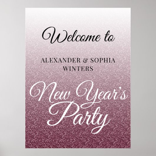 Chic Burgundy Glitzer New Years Party Willkommen Poster (Vorne)