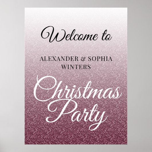 Chic Burgundy Glitzer Weihnachts-Party Willkommen Poster (Vorne)