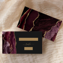 Chic Burgundy Gold Agate Dark Wedding Escort Platzkarte