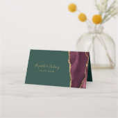 Chic Burgundy Gold Agate Green Wedding Table Platzkarte (Rückseite)