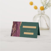 Chic Burgundy Gold Agate Green Wedding Table Platzkarte (Vorderseite)