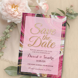 Chic Burgundy Gold Agate Marble Modern Wedding Save The Date