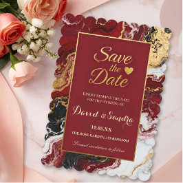 Chic Burgundy Gold Agate Marble Modern Wedding  Save The Date