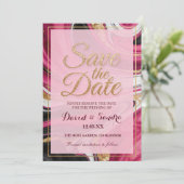 Chic Burgundy Gold Agate Marble Modern Wedding Save The Date (Stehend Vorderseite)