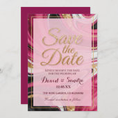 Chic Burgundy Gold Agate Marble Modern Wedding Save The Date (Vorne/Hinten)