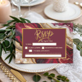 Chic Burgundy Gold Agate Marble Moderne Hochzeit RSVP Karte