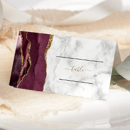 Chic Burgundy Gold Agate Marble Wedding Table Platzkarte