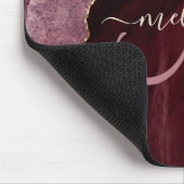 Chic Burgundy Gold Agate Script Custom Monogram Mousepad (Ecke)