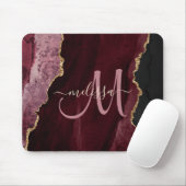 Chic Burgundy Gold Agate Script Custom Monogram Mousepad (Mit Mouse)
