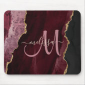 Chic Burgundy Gold Agate Script Custom Monogram Mousepad (Vorne)