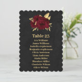 Chic burgundy & gold Black-Sitzkarte Einladung (Stehend Vorderseite)