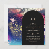 Chic Burgundy Gold Blue Botanical Square Wedding Einladung (Vorderseite)