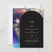 Chic Burgundy Gold Blue Botanical Square Wedding Einladung (Vorderseite)