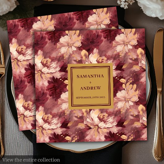 Chic Burgundy Gold Blush Wedding Paper Napkins Serviette