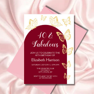 Chic Burgundy Gold Butterfliegen Fabulous Birthday Einladung