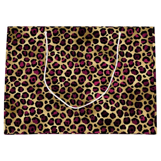 Chic Burgundy Gold Cheetah Große Geschenktüte (Vorderseite)