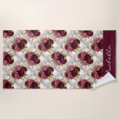 Chic Burgundy Gold Floral Diamant getuftetes Muste Strandtuch (Vorderseite)