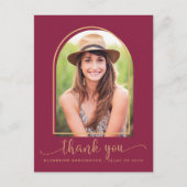 Chic Burgundy Gold Foto Abschluss Vielen Dank Postkarte (Vorderseite)