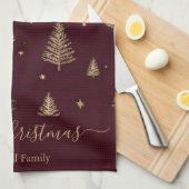Chic Burgundy gold glitter merry christmas trees Geschirrtuch (Viertel Falte)