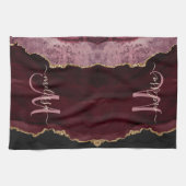 Chic Burgundy Gold Glitzer Agate Custom Monogram B Geschirrtuch (Horizontal)