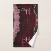 Chic Burgundy Gold Glitzer Agate Custom Monogram Badhandtuch Set (Handtuch)