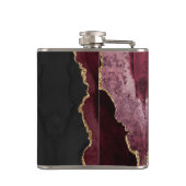 Chic Burgundy Gold Glitzer Agate Custom Monogram Flachmann (Rückseite)