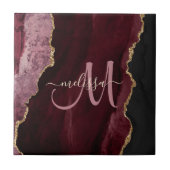 Chic Burgundy Gold Glitzer Agate Custom Monogram Fliese (Vorderseite)
