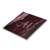Chic Burgundy Gold Glitzer Agate Custom Monogram Fliese (Seite)