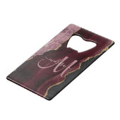 Chic Burgundy Gold Glitzer Agate Custom Monogram Geldbeutel Flaschenöffner (Vorderseite Schrägansicht)