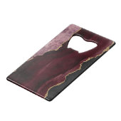 Chic Burgundy Gold Glitzer Agate Custom Monogram Geldbeutel Flaschenöffner (Rückseite Schrägansicht)