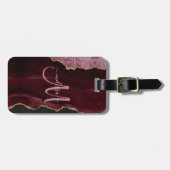Chic Burgundy Gold Glitzer Agate Custom Monogram Gepäckanhänger (Vorderseite horizontal)