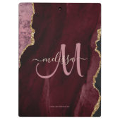 Chic Burgundy Gold Glitzer Agate Custom Monogram Klemmbrett (Rückseite)