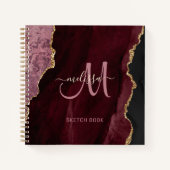 Chic Burgundy Gold Glitzer Agate Custom Monogram Notizblock (Vorderseite)