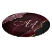 Chic Burgundy Gold Glitzer Agate Custom Monogram Schneidebrett (Ecke)