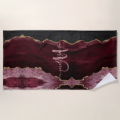Chic Burgundy Gold Glitzer Agate Custom Monogram Strandtuch (Vorderseite)