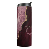 Chic Burgundy Gold Glitzer Agate Custom Monogram Thermosbecher (Nach links gedreht)