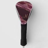 Chic Burgundy Gold Glitzer Agate Monogram Golf Headcover (Vorderseite)