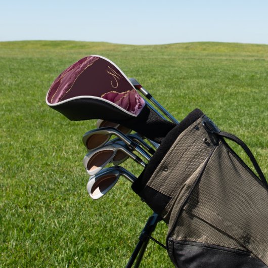Chic Burgundy Gold Glitzer Agate Monogram Golf Headcover (In SItu)