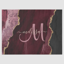 Chic Burgundy Gold Glitzer Agate Monogram Seidenpapier