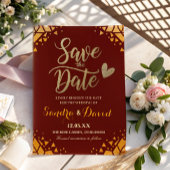 Chic Burgundy Gold Glitzer Moderne, trendige Hochz Save The Date
