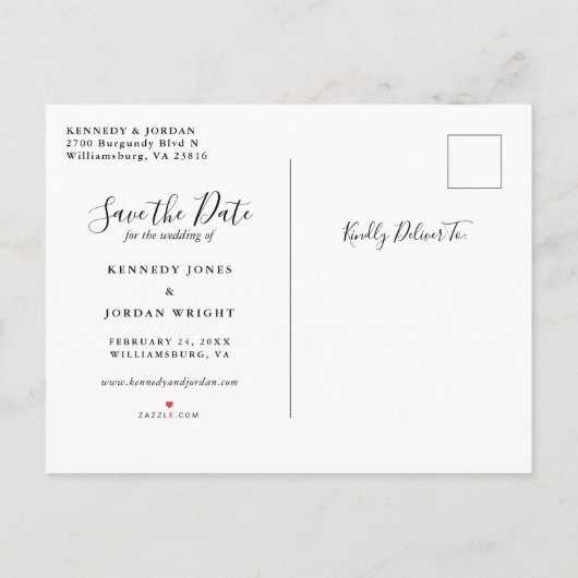 Chic Burgundy Gold Glitzer Wedding Save the Date Ankündigungspostkarte (Rückseite)