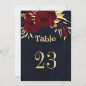 Chic burgundy & gold marineblaue Tischnummer (Vorderseite)