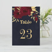 Chic burgundy & gold marineblaue Tischnummer (Stehend Vorderseite)