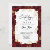 Chic Burgundy Gold Rose Birthday Invitation Einladung (Vorderseite)