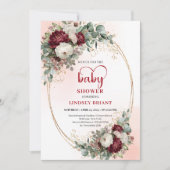 Chic Burgundy Gold Script Baby Shower Invitation Einladung (Vorderseite)