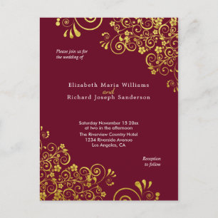 Chic Burgundy Gold Wedding Einladung UAWG Postkarte