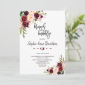 Chic Burgundy Handwriting Brunch und Bubbly Einladung (Stehend Vorderseite)