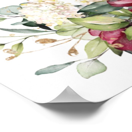 Chic Burgundy Ivory Floral Wedding Welcome Sign Poster (Ecke)