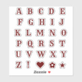Chic Burgundy Letters | Monogram Alphabet Stickers Aufkleber (Blatt)
