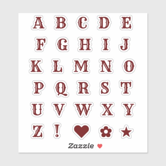 Chic Burgundy Letters | Monogram Alphabet Stickers Aufkleber (Blatt)